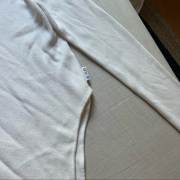 Unif off white rib knit mock neck 1/4 zip long sleeve bodysuit - Picture 3 of 4